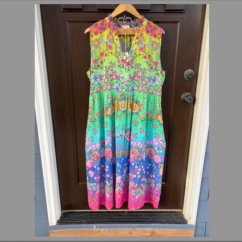 JOHNNY WAS - Rainbow Fields Ruffled Tank Dress -Size Large